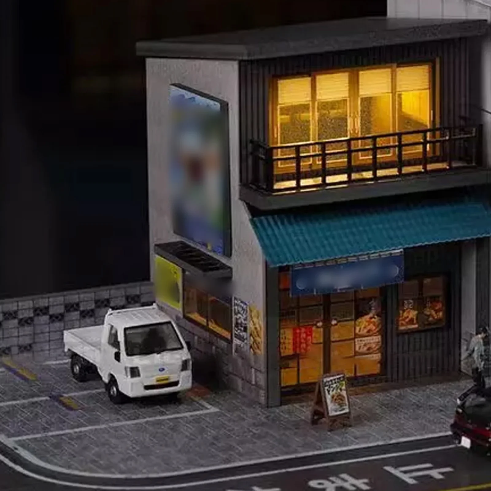 Modelo de garagem de carro Diorama em escala 1/64 com iluminação LED Mini exibição de cena de estacionamento de edifício de cidade