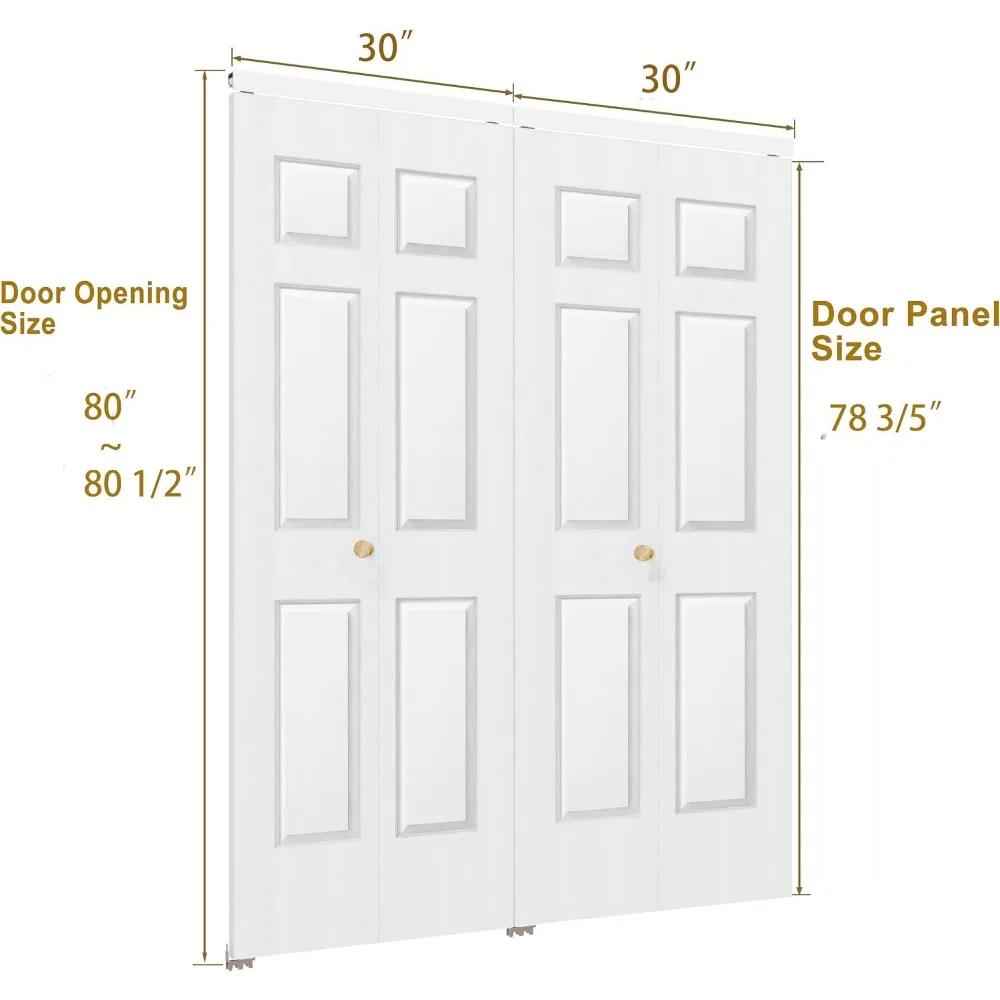 Bifold Closet Doors 60x80, 6-Panel Hollow Core Folding Door with Hardware, White Primed Interior
