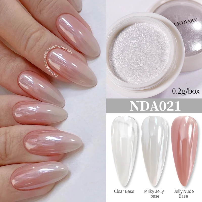 NICOLE DIARY Helles weißes Perlen-Nagelpulver, Mondlicht-Beschichtung, Spiegel, Aurora-Effekt, Pigmente, UV-Gel-Nagellack, Chrom-Staub-Nageldekoration