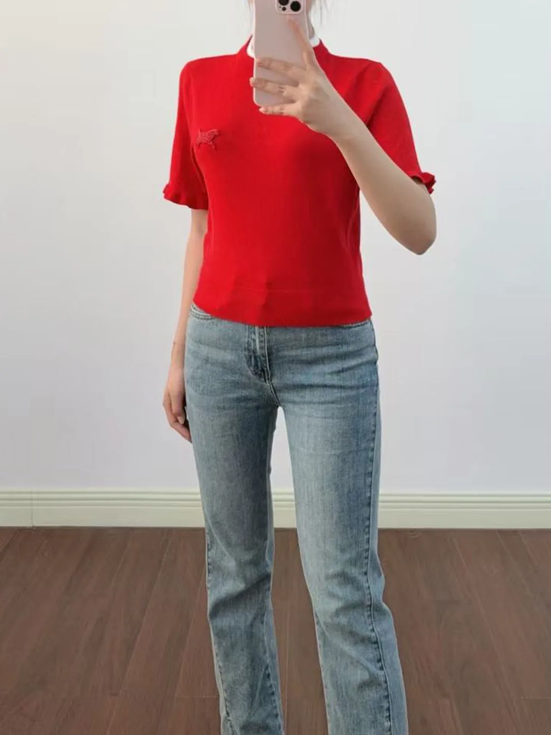 

Вязаный топ Early Spring с круглым вырезом, однотонный, с вышивкой бисером, французский стиль, мягкий двойной трикотаж, женский...