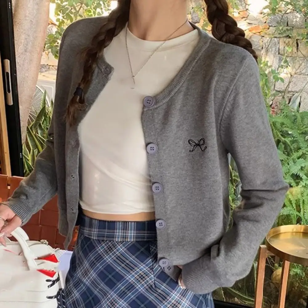 

Spring Solid Bowknot Crochet Sweaters Long Sleeve Autumn Spring Sweet Knitwear Ladies Tops Loose Cardigans Women Y2K Streetwear