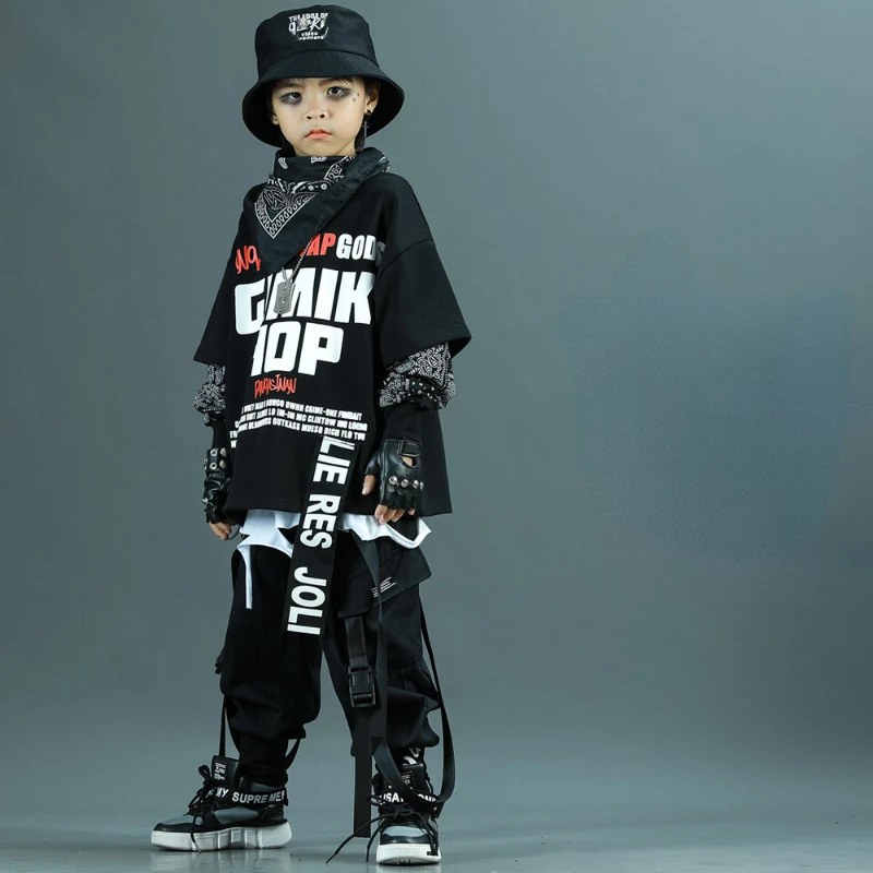 Kids Tracksuit Black Long Sleeve Tops + Pants Boys Hip Hop Streetwear Children Sportswear Sets Teenagers Clothing 10 12 13 14 Y