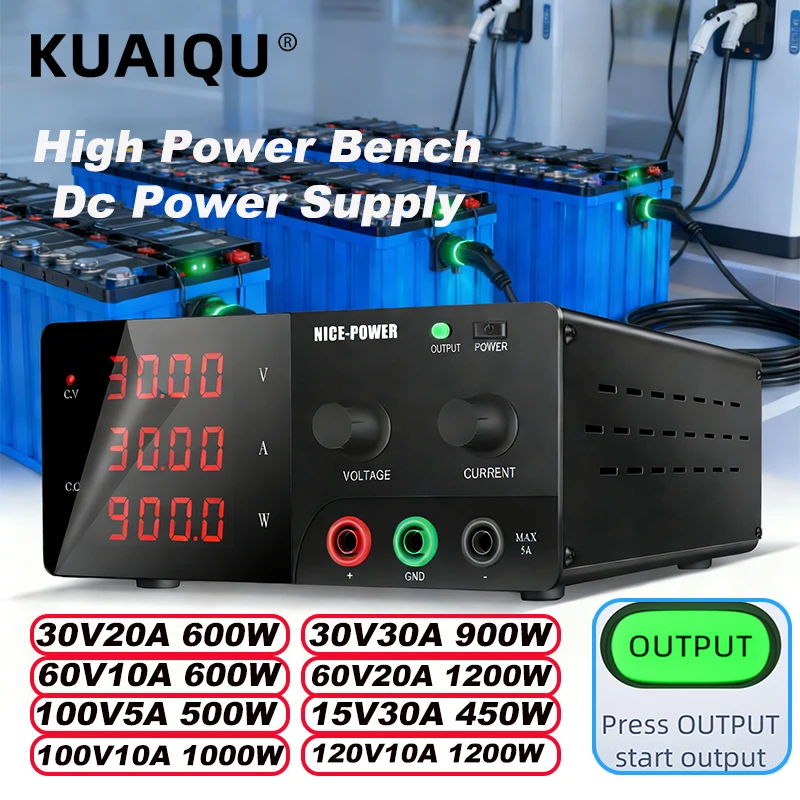 KUAIQU 1200 W Hochleistungs-Tisch-Gleichstromnetzteil 30 V 48 V 60 V 72 V 100 V 120 V einstellbar 10 A 20 VA 30 A für experimentelle Galvanik