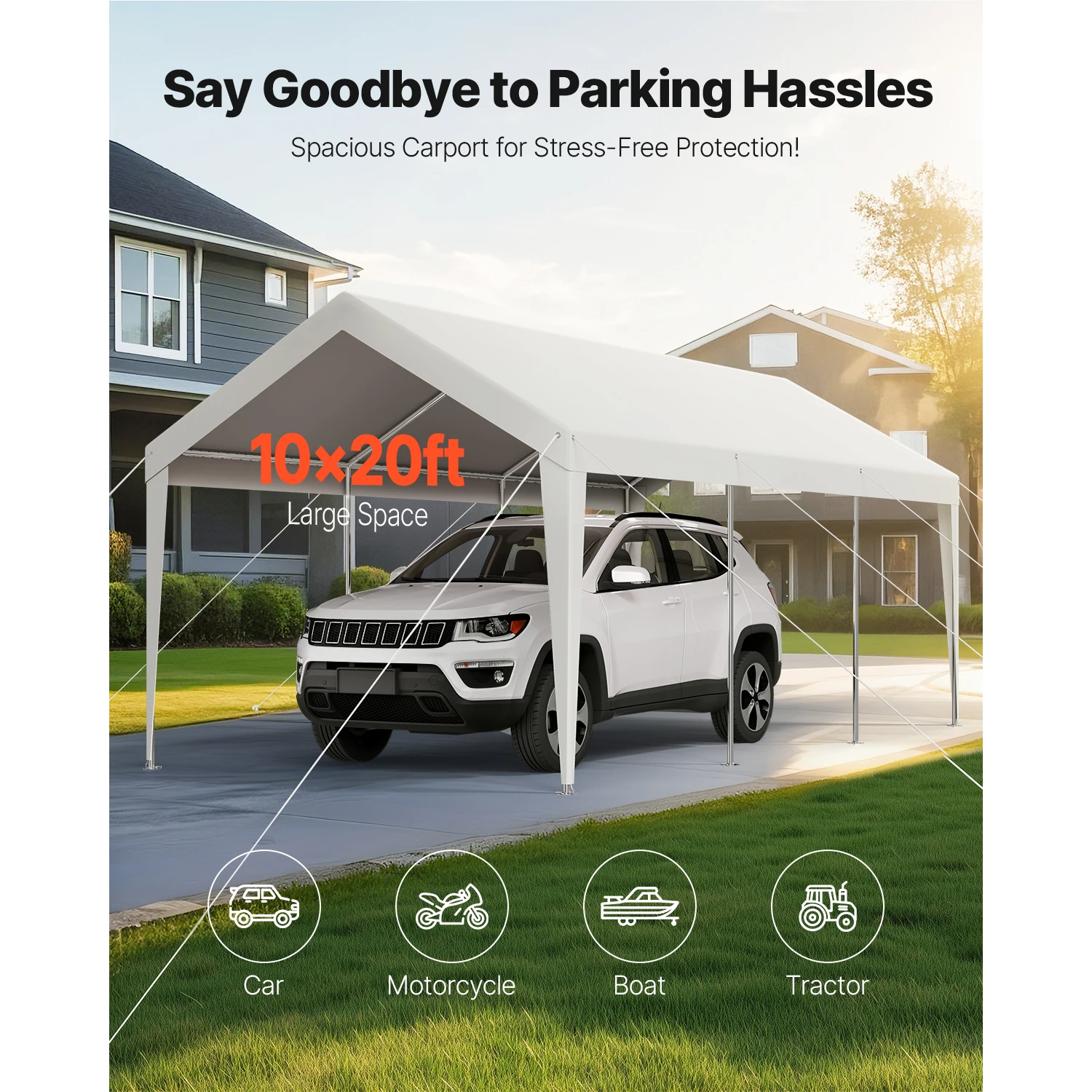 SucceBuy Carport 10x2 FT مظلة السيارة الخارجية الثقيلة المجلفن سيارة المأوى مقاومة للماء سقيفة التخزين لقارب دراجة نارية #2