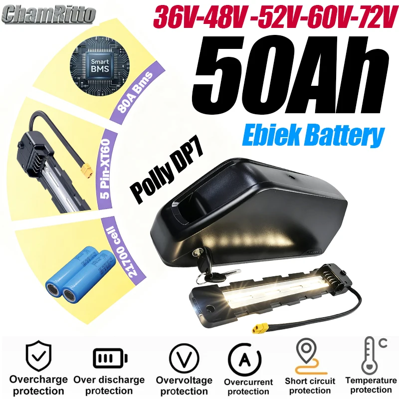 

72V 40V Electric 2000w Battery E bike cham rider 48V52V 30 45 50ah Electric Vehicle Bicycle Battery 21700 50E Lower Tube Battery