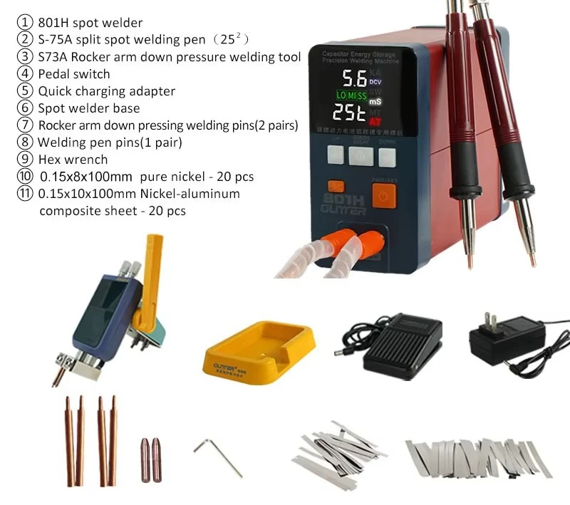 بريق 801H ماكينة لحام نقطي 19.8KW 3500A نبض بعقب لحام بطارية الطاقة الألومنيوم النيكل بطارية واحدة بقعة لحام