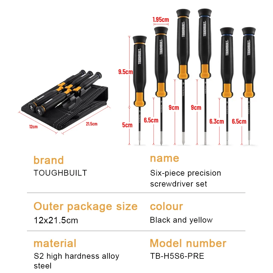 TOUGHBUILT Precision Screwdriver Set 6-in-1 with Tool Bag Magnetic Screw Driver Set Electric Repair Tools TB-H5S6-PRE