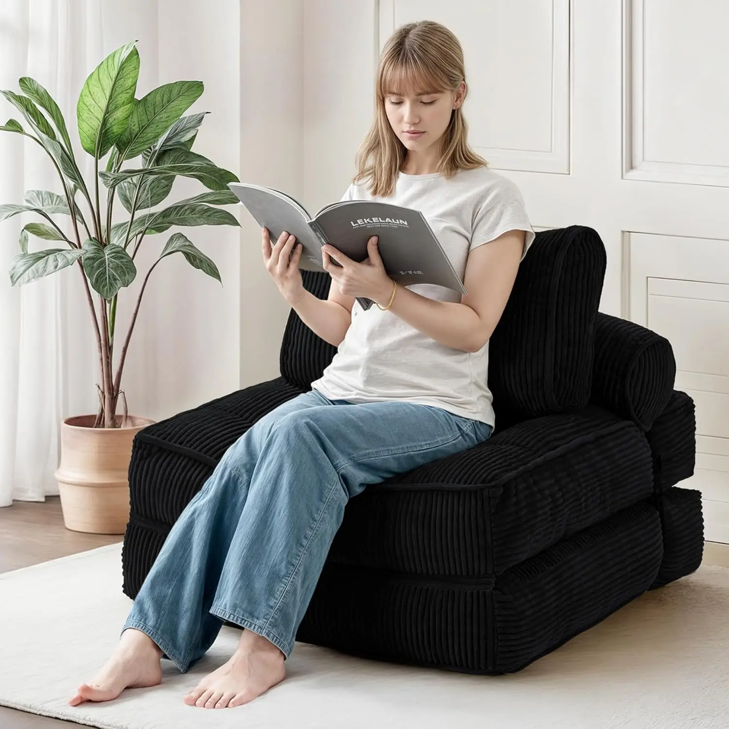 new Convertible Folding Sofa Bed Sleeper Chair w/ Pillow Floor Couch Small Spaces Single Black, Customized
