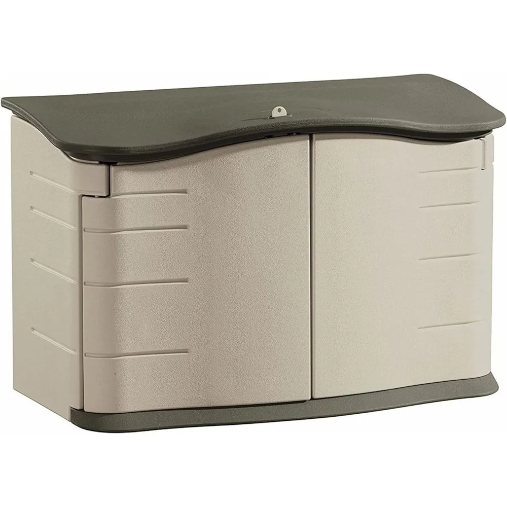 

Small Horizontal Resin Outdoor Storage Shed With Floor (4.5 x 3 Ft) Weather Resistant, Beige/Brown, Organization for Home/Backy