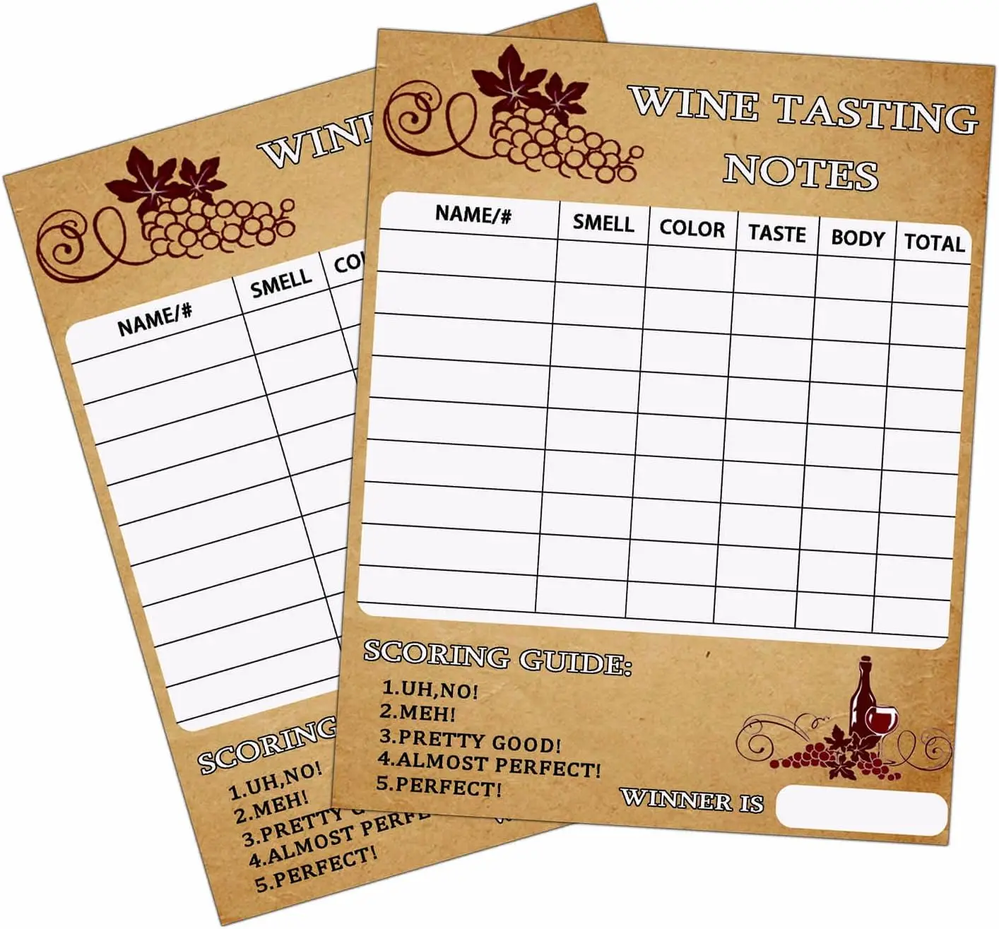 30 Pack Wine Tasting Scorecard 5×7 inch Wine Tasting Party Card Tasting Note Sheets for Wind Blind Tasting Parties