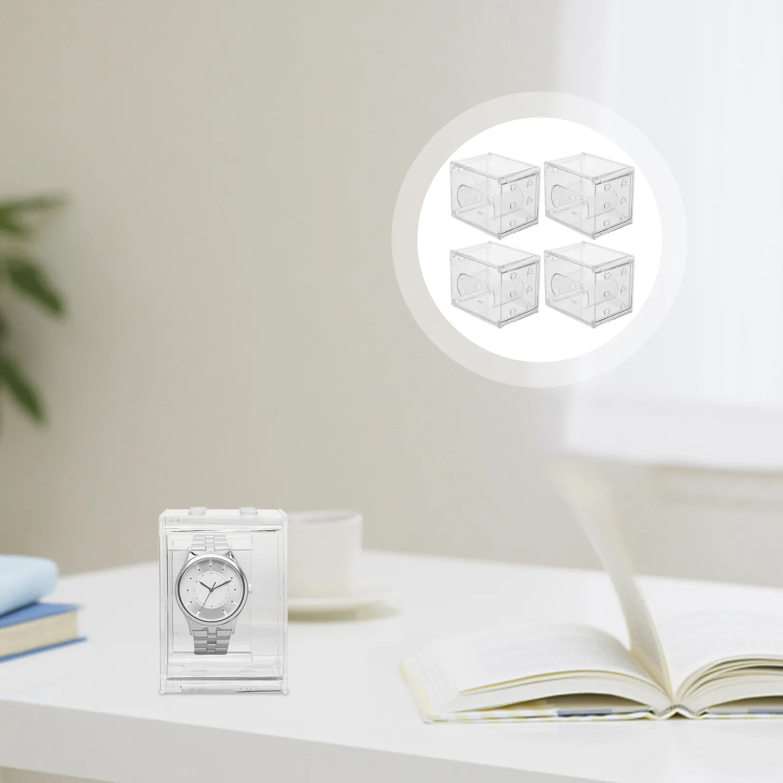 

4Pcs Watch Box Transparent Organizer Durable High Grade Plastic Men Women Jewelry Storage Display Home Travel Watch Box