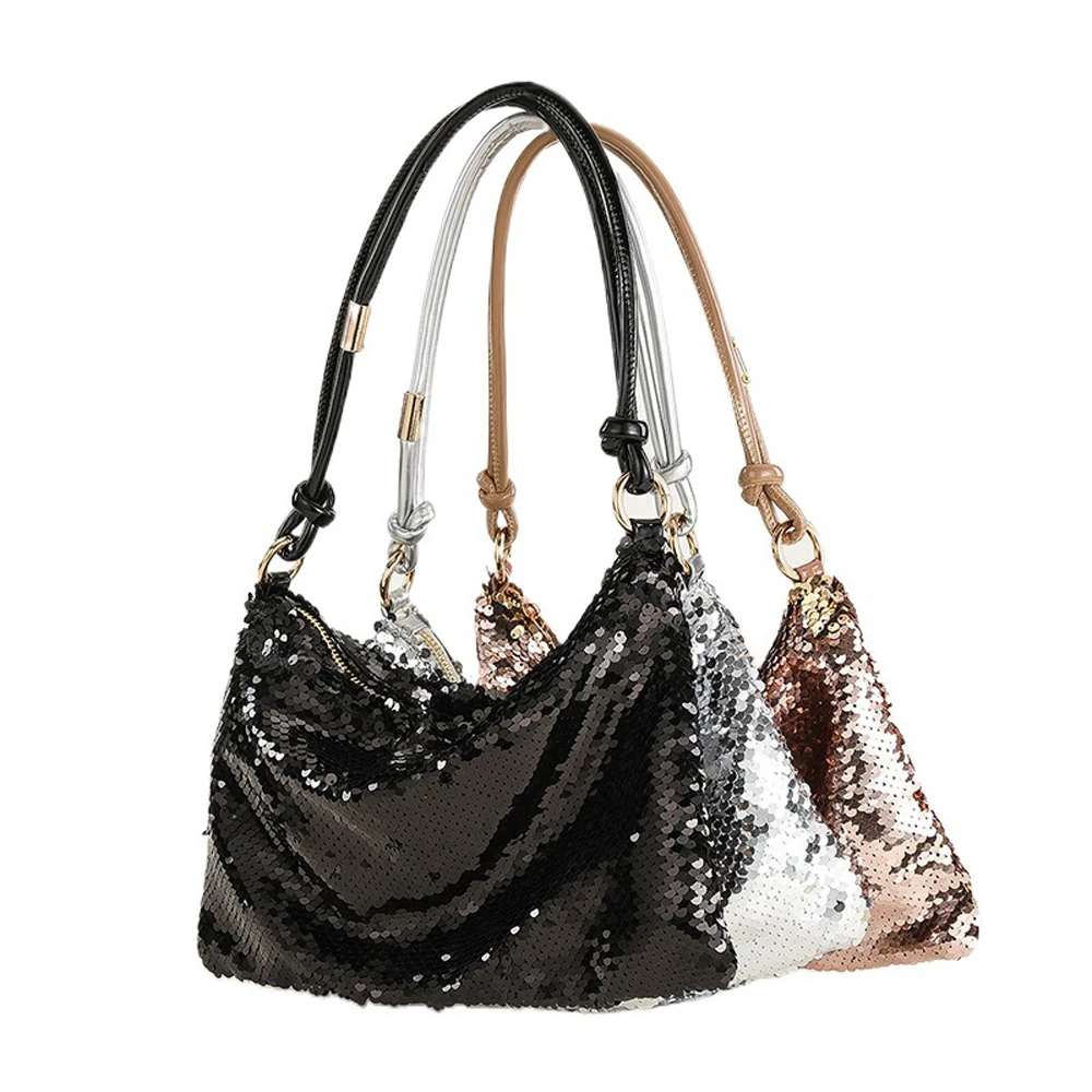 Bolso de noche con lentejuelas suaves para mujer, bolsa Hobo de media luna, bolso de mano para boda, bolso de mano para regalo de Año Nuevo, Asa superior