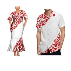 Women'S Tight Fishtail Skirt Custom Polynesian Vintage Print Summer Crewneck Banquet Dress Men'S Shirt Elegant Couple Set