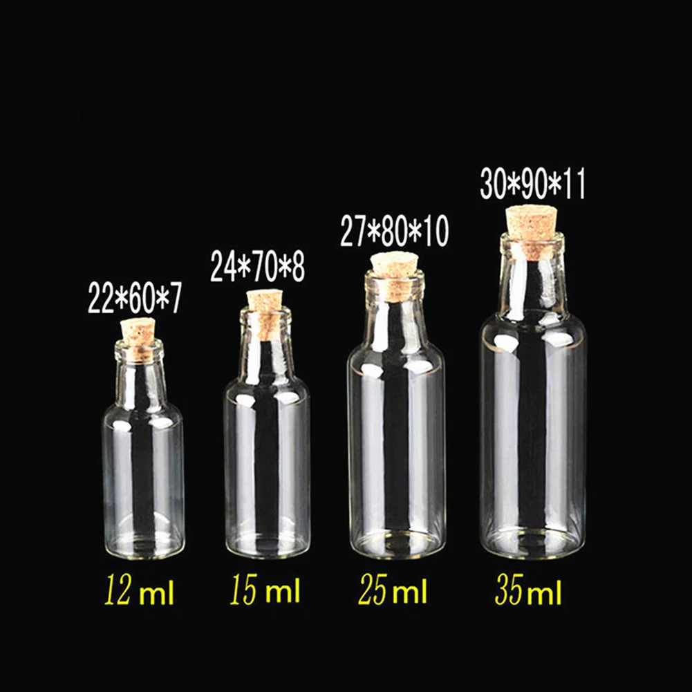 

24pcs 12ml 15ml 25ml 35ml Transparent Glass Wishing Bottles With Cork Drift Jars For Wedding Vials Decoration Gifts Diy Jars