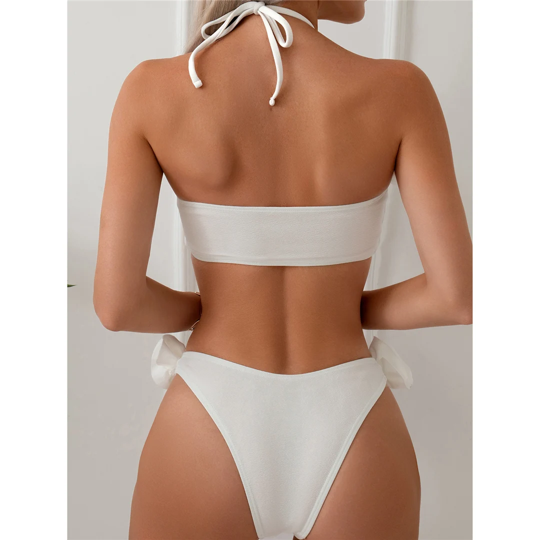 2026 Sexy 3D-Blumen Neckholder-Bikini, brasilianischer Damen-Badeanzug, zweiteiliger Bikini-Set, Badebekleidung, Badeanzug, Schwimmanzug V5236 – Detail 10