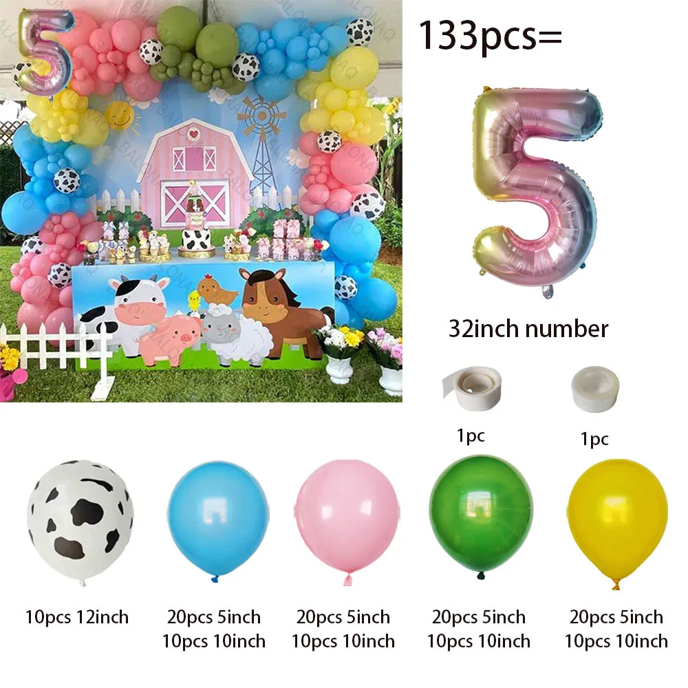 1Set Farm Party Decoration NUmber Foil Balloon Garland Arched Cow Pig Animal Themed Birthday Party Decoration Baby Shower Decor