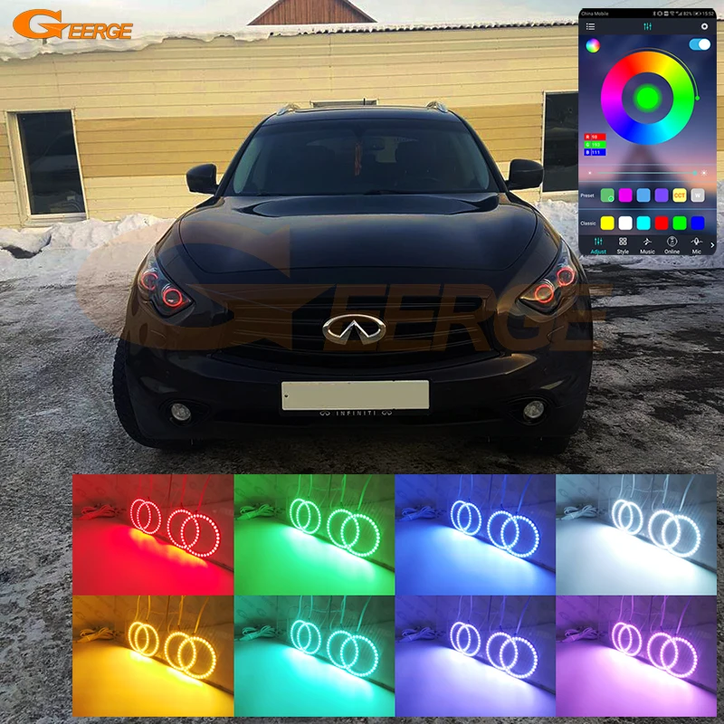 

For Infiniti FX FX30 FX35 FX37 FX50 QX70 2009 - 2017 Bluetooth APP Multi-Color Ultra Bright RGB LED Angel Eyes Kit Halo Rings