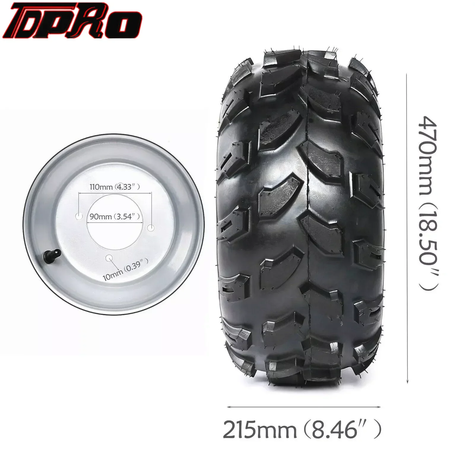 TDPRO 18x9.50-8 Tire Tyre Rim& Pair  4 Stud 24T Rear Wheel Rim Hubs 25mm for Mower ATV Quad Go Kart Buggy