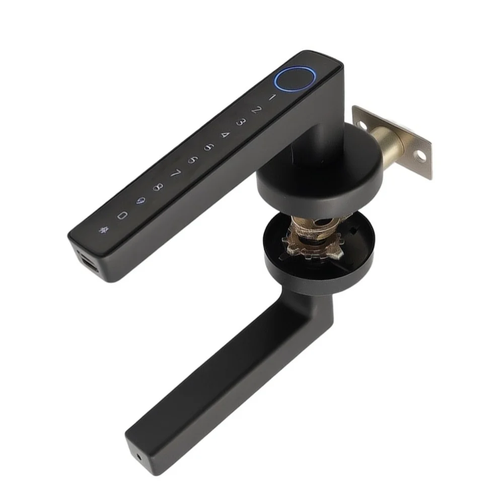 Digital Door Lock with Fingerprint Sensor USB-C Charging Port and Physical Key Override for Interior Applications