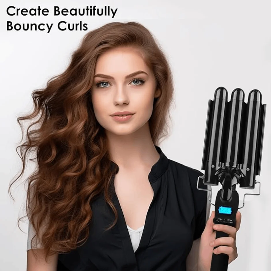 Three Barrel Curling Iron, Ceramic Hair Waver with LCD Display, Adjustable Temp Triple Barrel Hair Curler,Hair Styler Wand