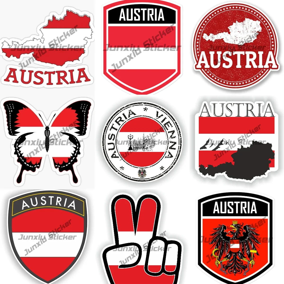 

Austria Vienna Round Seal Flag Sticker Austrian Coat of Arms Shield Butterfly Map Symbol Sign Occlusion Scratch Outdoor Decals