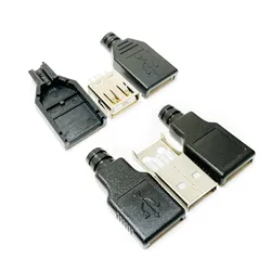10pcs USB2.0 Type A Male Female 4 Pin Plug Socket Connector With Black Plastic Cover Dia.3.2mm Type-A USB 2.0 DIY