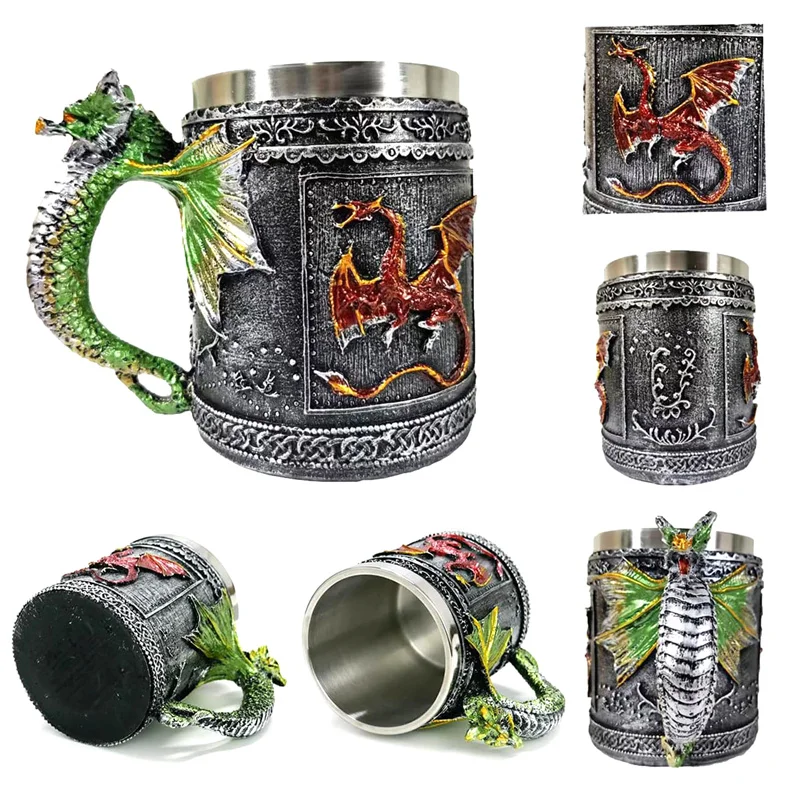 Myths And Legends Red Flying Dragon Beer Cup Coffee Cup Mug With Green Dragon Handle Great Gift For Dragon Lovers Halloween Gif