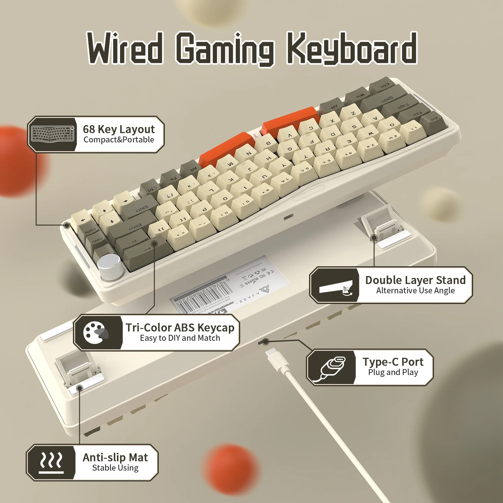 ATTACK SHARK AKS068 لوحة مفاتيح الألعاب الميكانيكية السلكية 65% تخطيط أليس حامل حشية قابل للتبديل السريع مع إضاءة خلفية RGB عبر قابلة للبرمجة