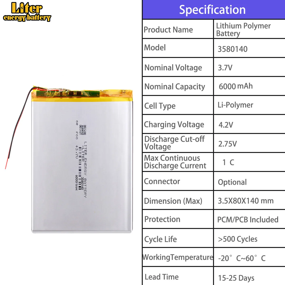 3564150 5000mah 3575175 5000mah 3580140 6000mah 3595130 6000mah 3766125 6000mah 3880116 5000mah