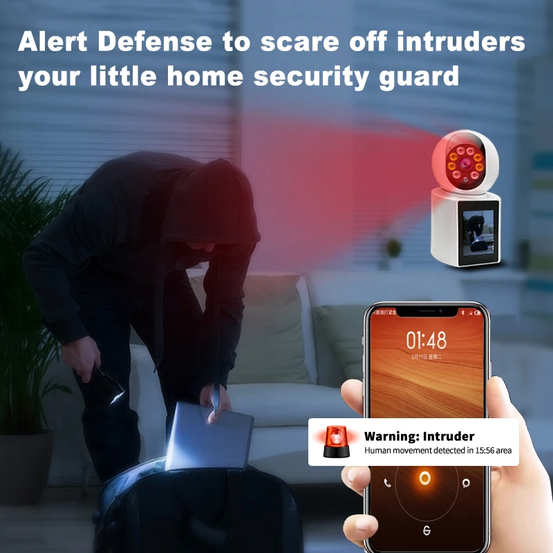 2.8Inch IPS Screen 3MP V360APP  Video Phone One Key Call Wireless PTZ IP Dome Camera AI Humanoid Detection Security Baby Monitor