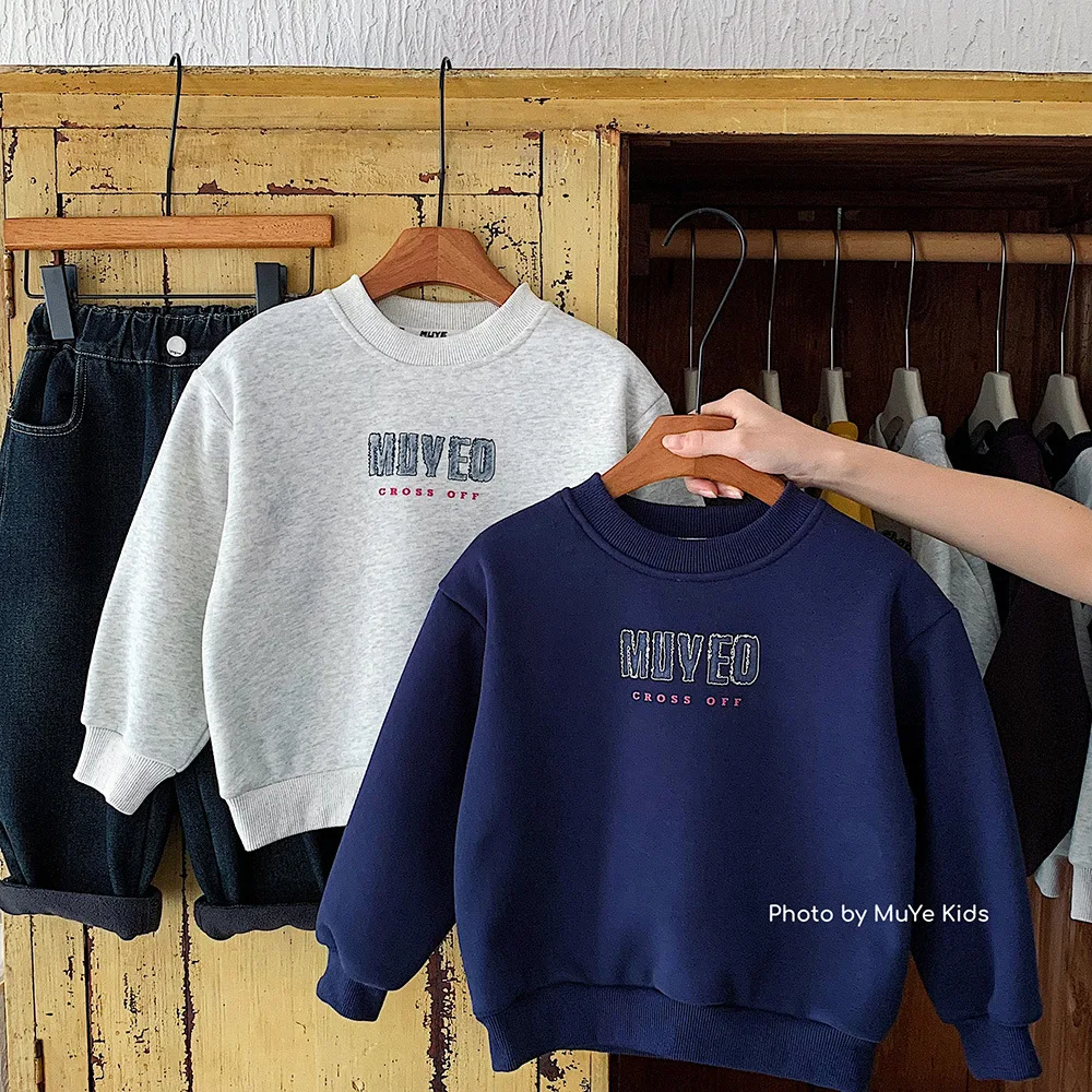 

Детский свитшот UNITIM для маленьких мальчиков, жаккардовые утепленные толстовки с надписью для маленьких мальчиков, зимние универсальные повседневные пуловеры для маленьких мальчиков