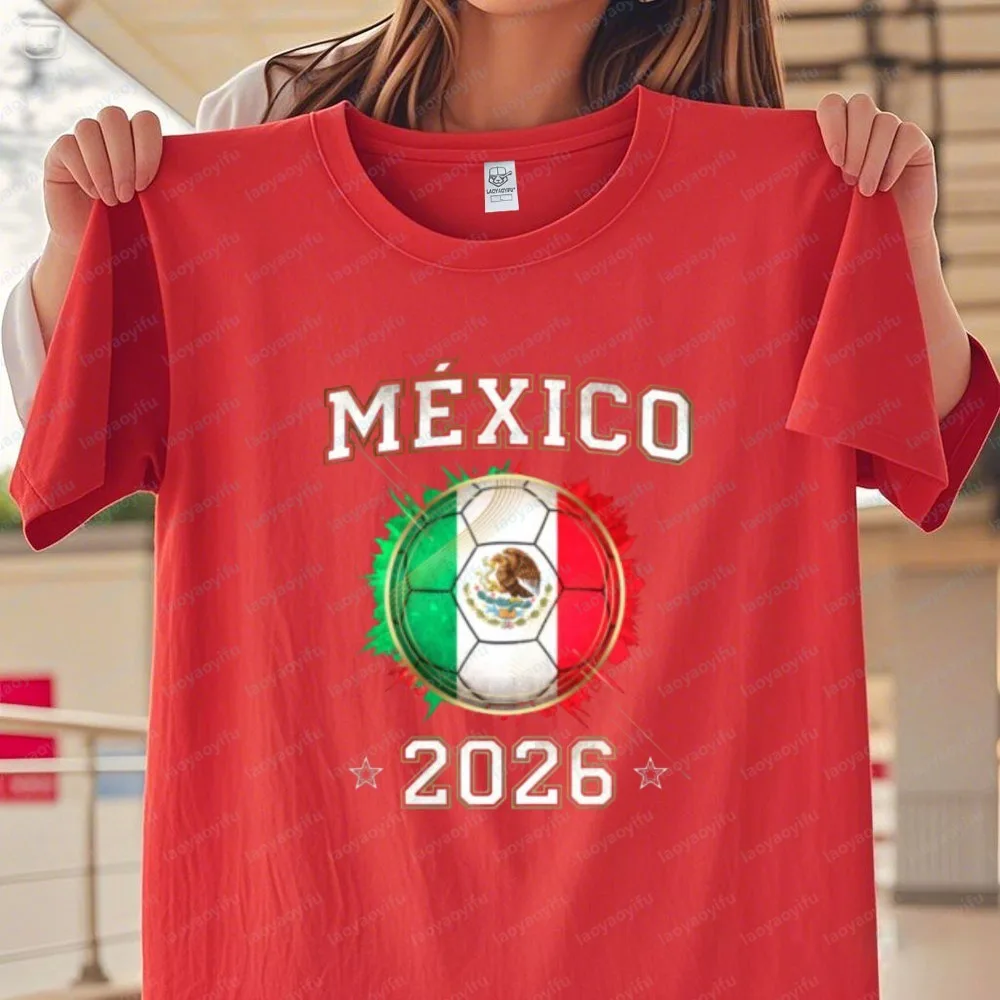 

Mexico Soccer 2026 Unisex Tops Mexican Flag Soccer Ball Patriotic Fan Tops Vintage Fashion T Shirt for Men Streetwear Camisetas