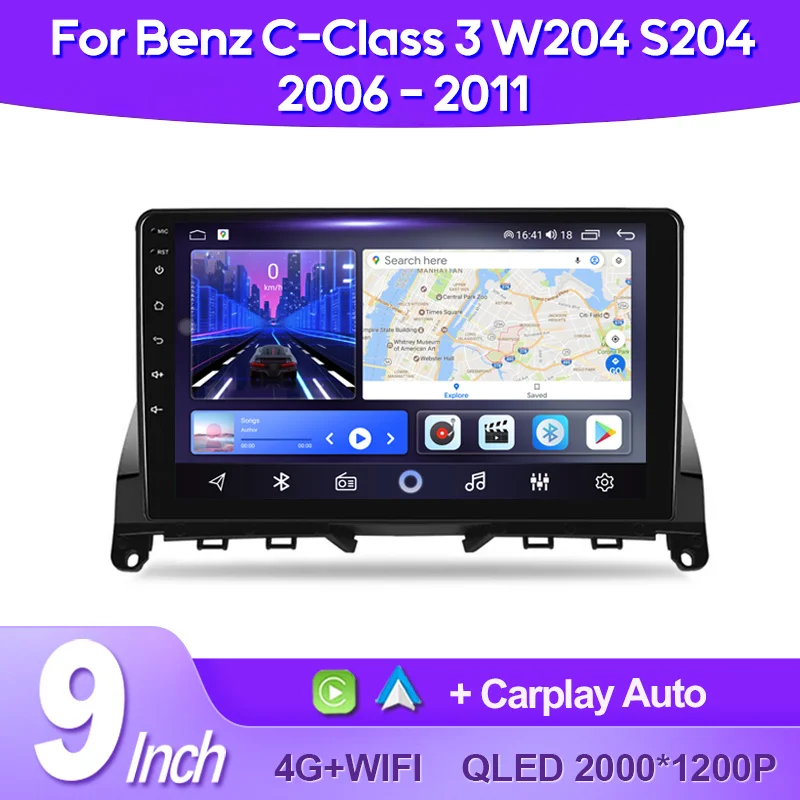 

QSZN Car Radio For Mercedes-Benz C-Class W204 S204 2007- 2011 2K QLED Android 13 Multimedia Video Player AI Voice CarPlay GPS 4G