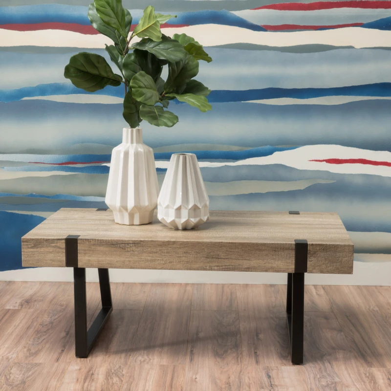 FENGSHUO  Faux Wood Coffee Table Adorned With A Faux Wood Overlay And Made Of MDF Board Two Colors - Canyon Grey Or Black