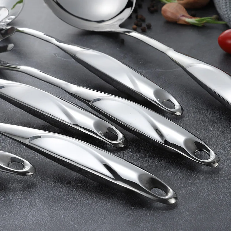 Stainless Steel Cooking Tools Set, Heat-resistant Kitchen Utensils - Turner, Soup Ladle, Strainer, Pasta Server, Rice Spoon