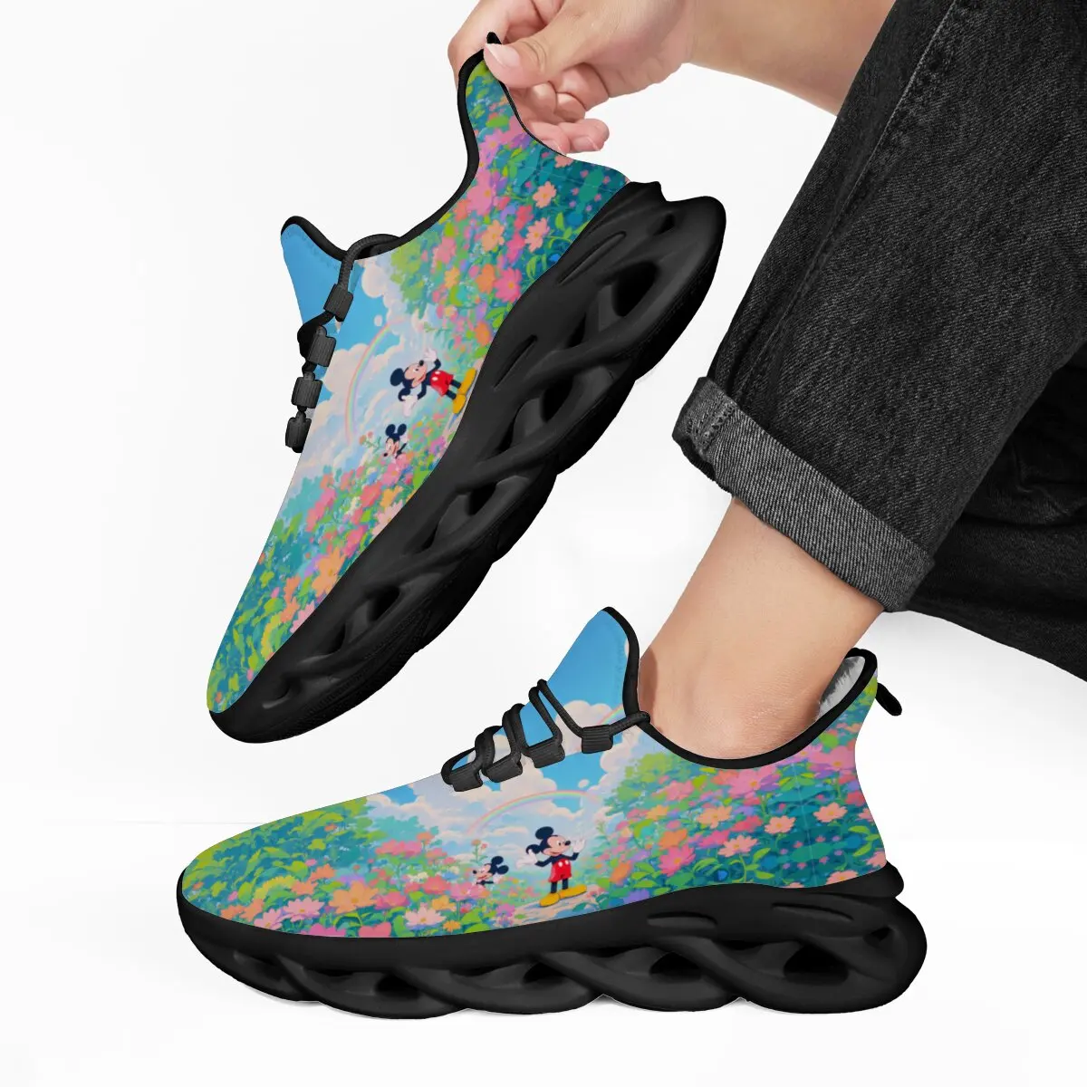 

Men's Sneakers Slip on Mickey Mouse Flower Field Rainbow Fleece Lined Athletic Shoes Toddler Boy Shoes Zapatillas De Deporte