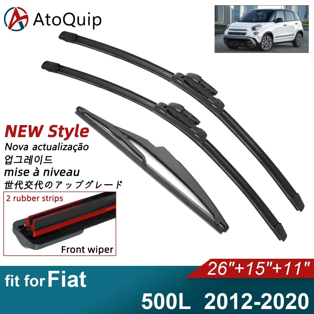 Double Rubber Car Wiper Blades for 2012-2020 Fiat 500L Front Rear Windshield Wipers Accessories 2015 2016 2017 2018 2019 2020