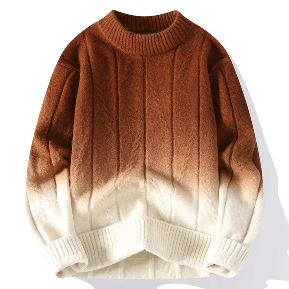 LIBIELIY Men Sweater Patchwork Knitted Pullovers Jumpers O Neck Long Sleeve Sweaters Loose Slight Strech Winter 2025 Casual Spli