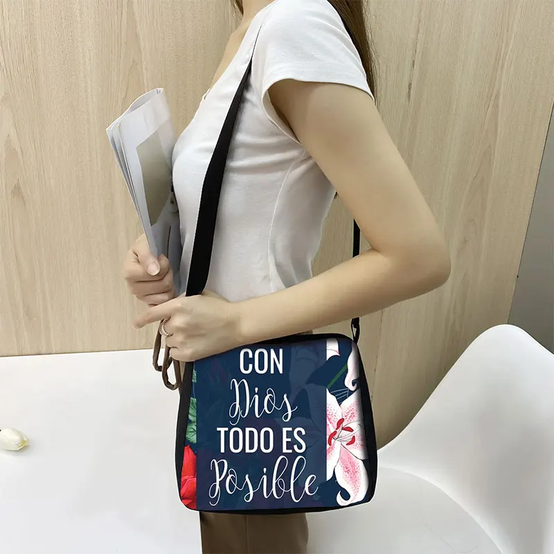 Christian Gift Bible Verse in Spanish Crossbody Bag Con Dios Todo Es Posible Messenger Bags Shoulder Bag Casual Handbag