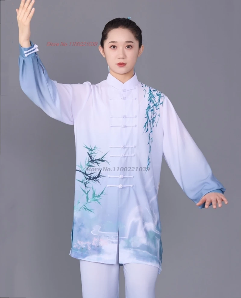 2024 chinese kung fu tai chi clothing martial arts tops+pants set flower print tai chi wushu wing chun exercise performance suit