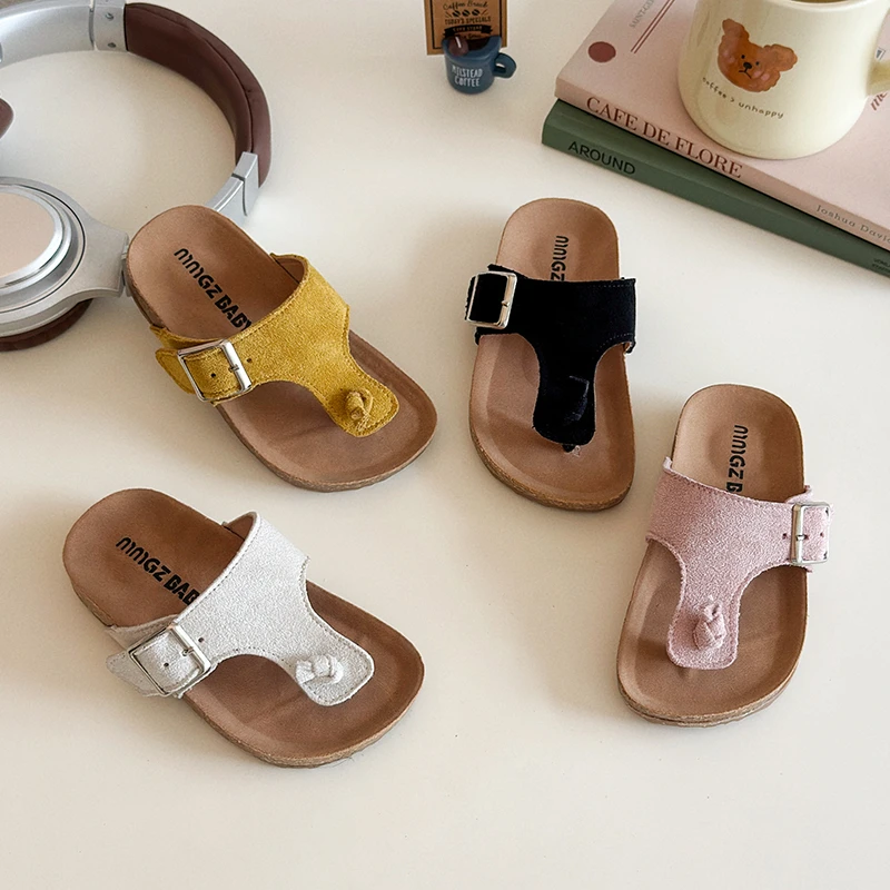 

Summer BoysGirl's Slippers Open Toe Slip-on Holiday Chic Kid's Flat Shoe Solid Colors Anti-slip Daily Comfy Children Shoe 4-6Y