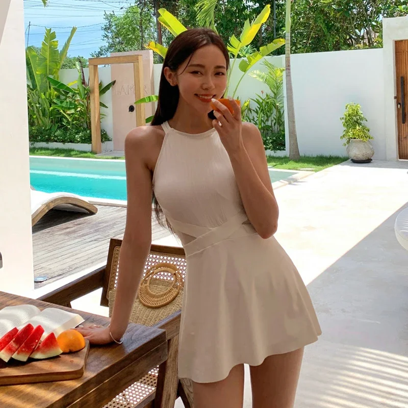 2024 Korean One Piece Swimsuit Female Women Swimwear Sexy Monokini Summer White Dress Bathing Suit Swimming Suits Swimskirt