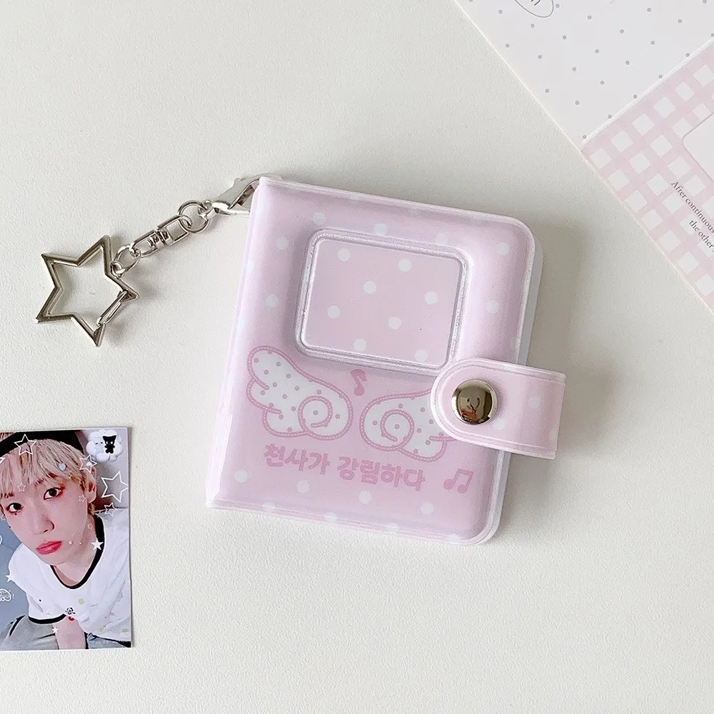 Cute 2-Inch Photo Card Holder Snap Button Angel Wings Mini Photo Album PVC Card Storage Book Bag Decoration