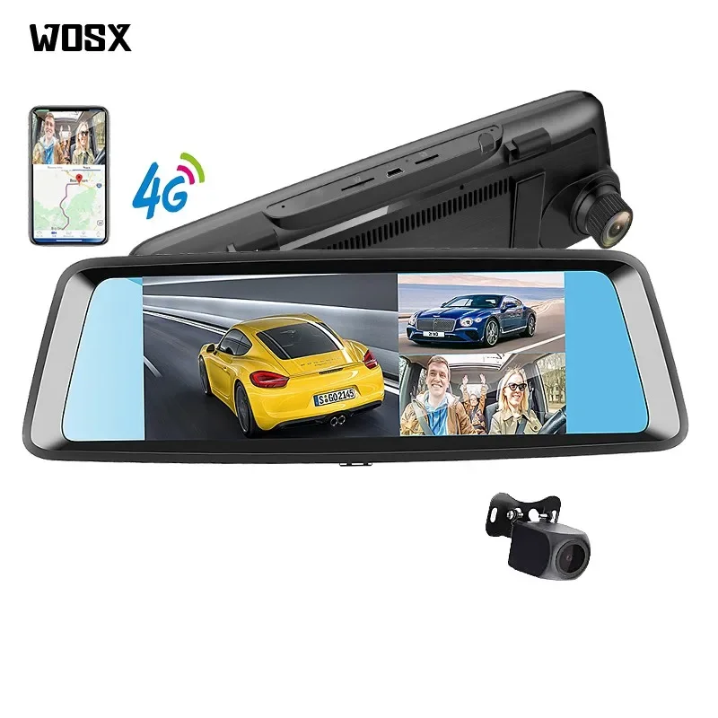 

Wosx T10 7 Inch Mirror Dash Cam 4G SIM card 3-camera Front Interior Rear View cameras car dvr Smart Rearview Mirror for Cars