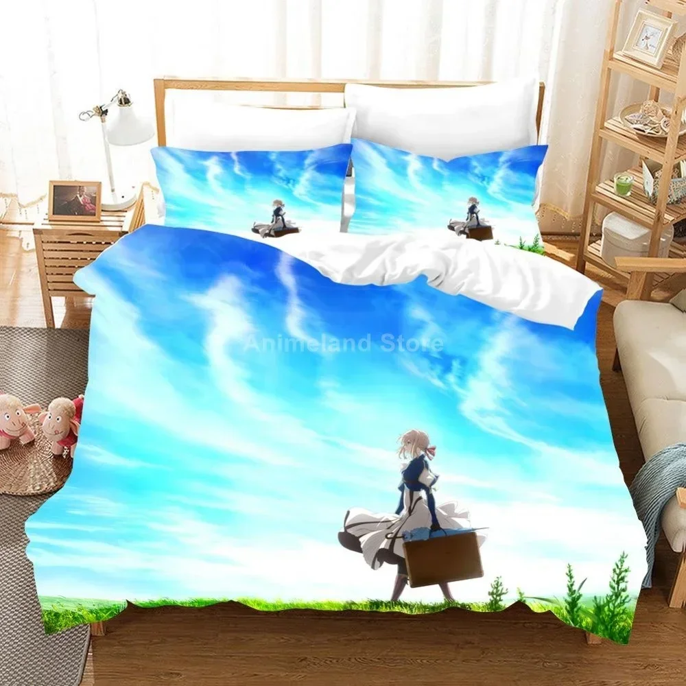 Japan Anime Violet Evergarden Blonde Girl Comfortable Duvet Quilt Cover Pillowcase Bedding Set Bedroom Decoration Home Textile