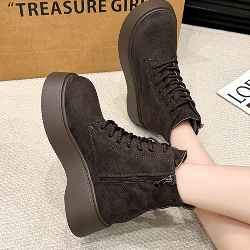 Suede Women’s Ankle Boots Flats Platform Cozy Shoes Fashion Warm Women Winter Boots Casual Sneakers Woman 2025 New Snow Botas