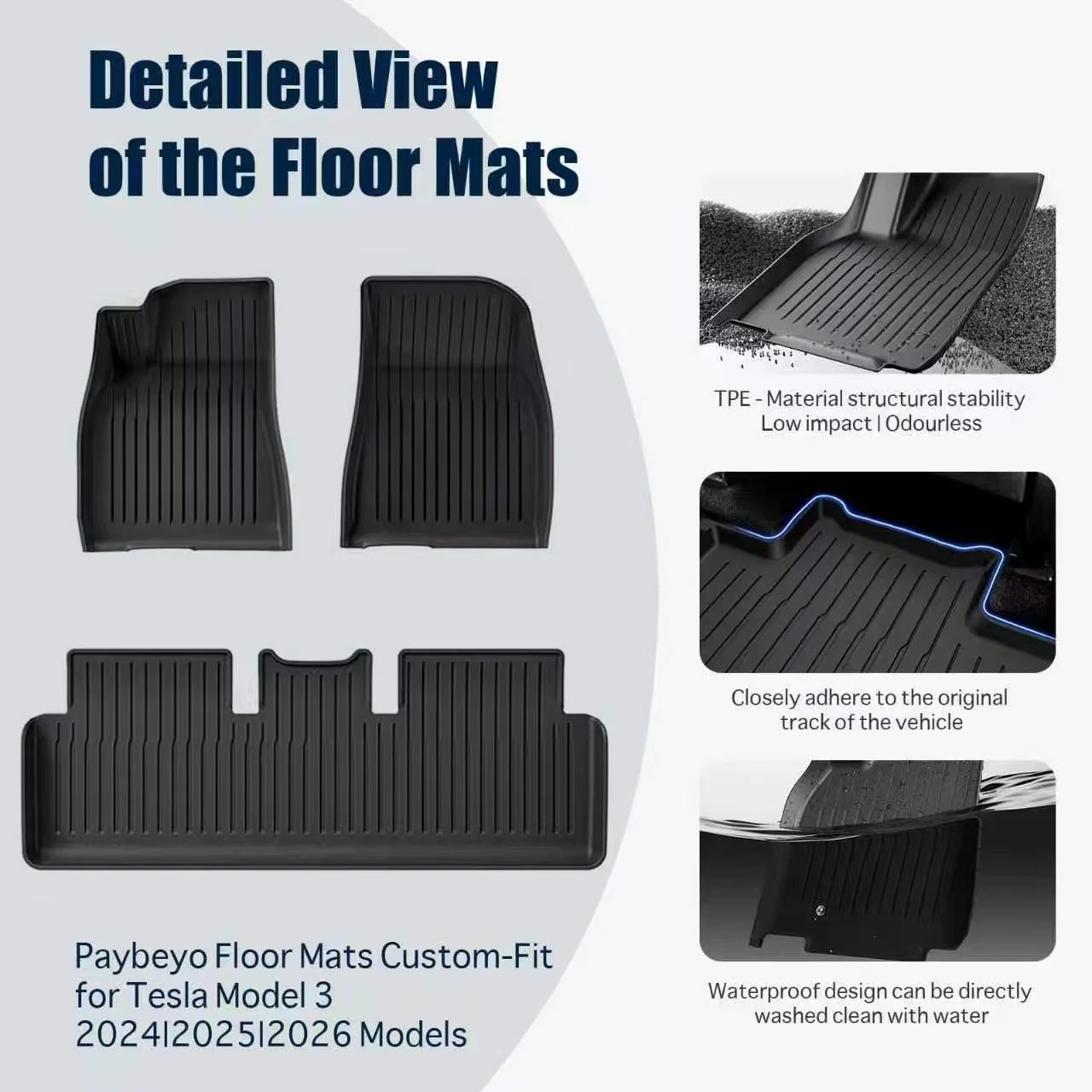 For Tesla Model 3 Highland 2024‑2026 7PCS TPE All‑Weather Floor Mats, Custom Fit Waterproof Anti‑Slip Odorless Car Interior Acce view 5