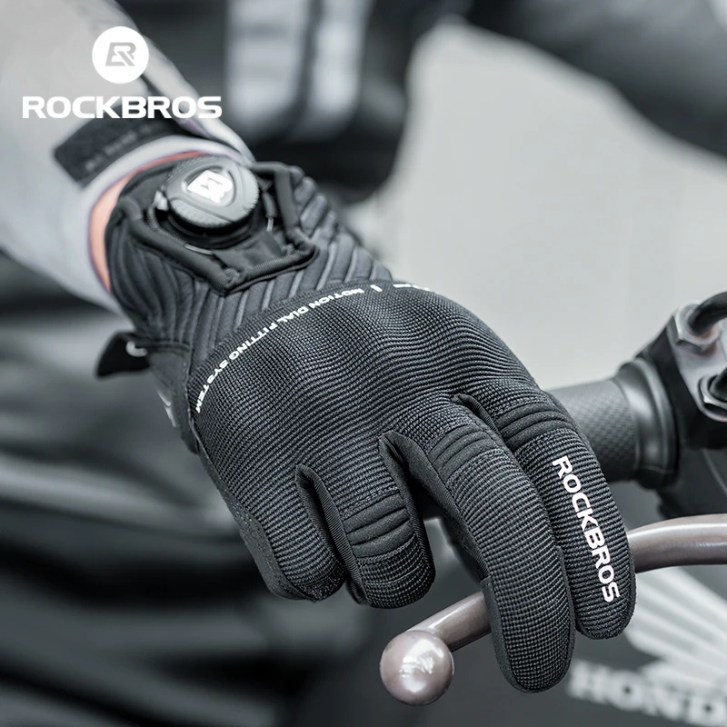 ROCKBROS Cycling Gloves for Motorcyclists Quick-Adjust Men Cycling Gloves Full Finger Screen Touch SBR Pad Protection Mtb gloves