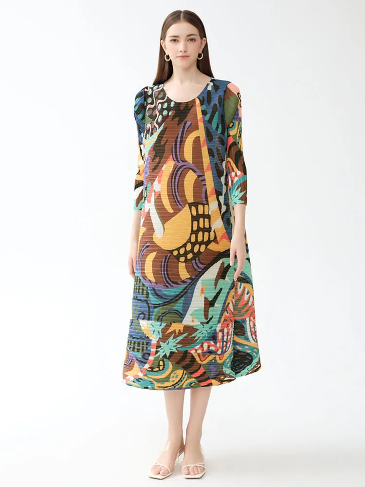   Schilderij Lang Sve rond Ne Geplooid Dr Groot formaat Herfst Winter Casual A-lijn Rok Polyester Dames Dr