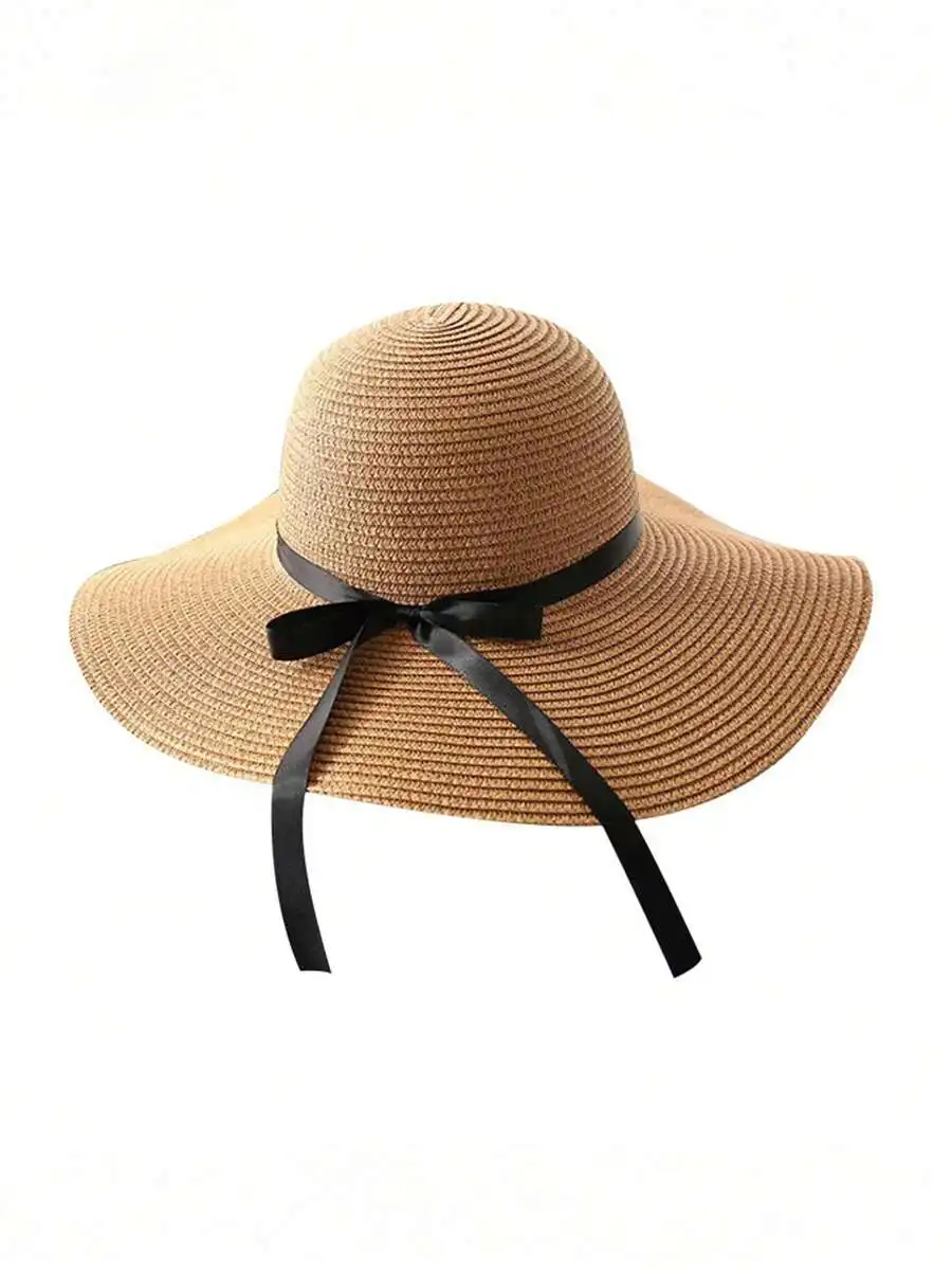 

Womens Straw Hat With Large Brim Sun Protection Beach Vacation Summer Hat